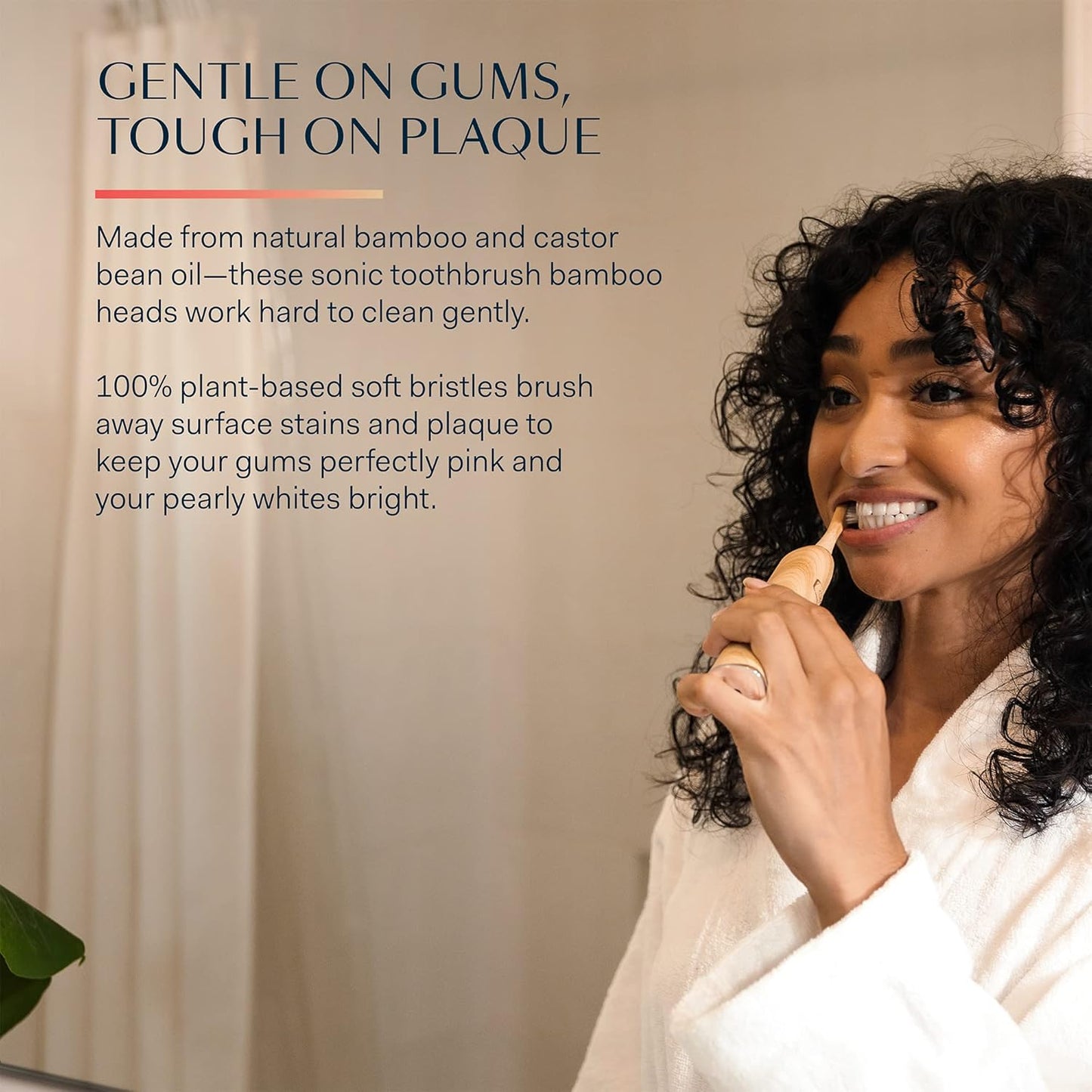 Better & Better Bamboo Sonic Toothbrush Replacement Heads | Replaceable Bamboo Sonic Brush Heads w/Soft, Plant-Based Bristles for High-Polish, Gentle Clean | Whitens Surface Stains & Removes Plaque