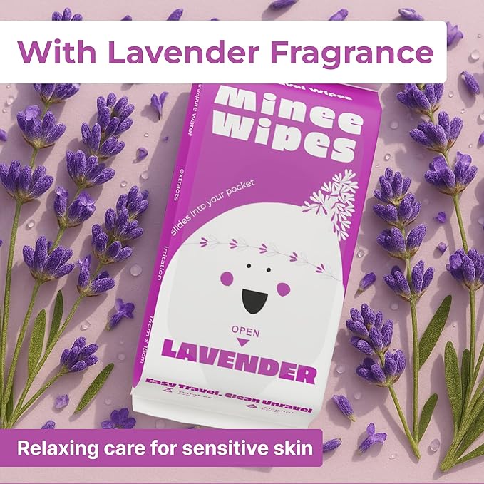 Impossibly Compact Travel Wipes - 99.5% Water - Safe for Sensitive Skin & Hypoallergenic, Resealable, Thick & Durable - For Adults, Kids & Baby Care - Lavander, 10 Pack Total 60 Wipes