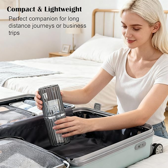 Toothbrush Travel Case, 2-in-1 Multifunction Dustproof Portable Toothbrush Cup & Toothpaste Storage Container, Toothbrush Case for Traveling Bathroom Camping Business Trip School (Grey)