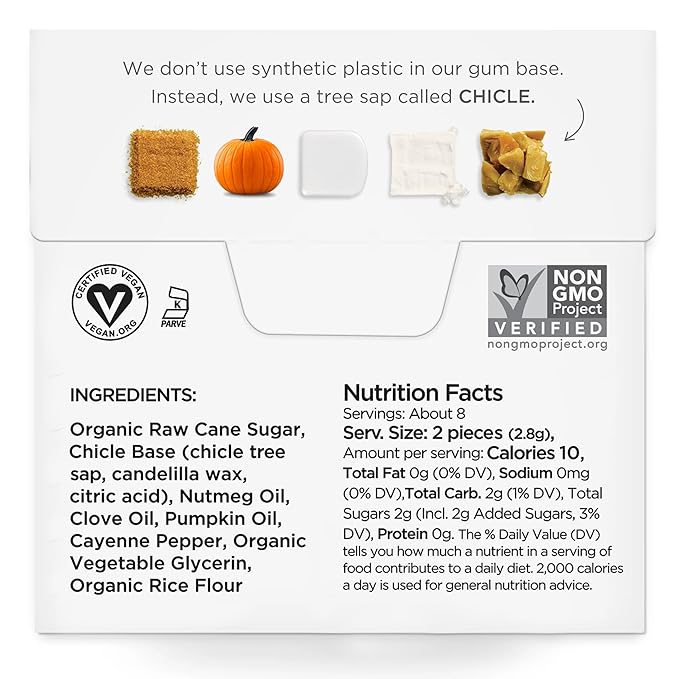 SIMPLY Gum Pumpkin Spice, Plastic-Free Natural Chewing Gum, 6 Pack (90 Pieces) | Vegan, Kosher, Non GMO, Aspartame Free and Sorbitol Free
