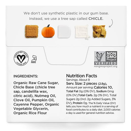 SIMPLY Gum Pumpkin Spice, Plastic-Free Natural Chewing Gum, 6 Pack (90 Pieces) | Vegan, Kosher, Non GMO, Aspartame Free and Sorbitol Free