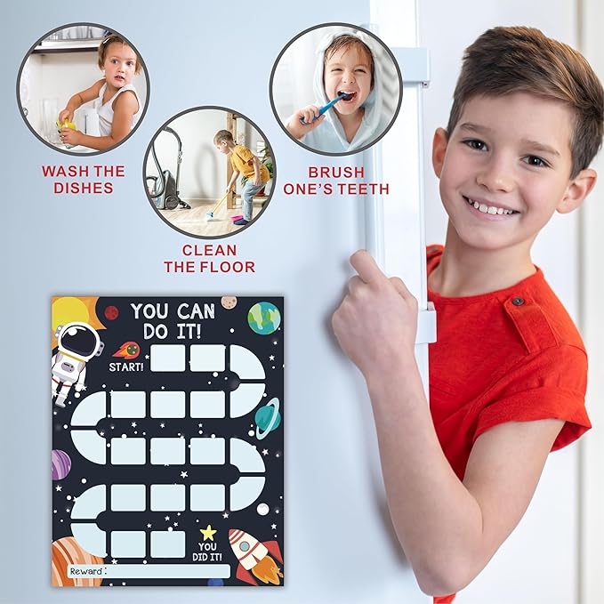 10 Reward Chart with 206 Golden Star Stickers-Outer Space Theme- Chore Chart, Incentive Chart,Positive Behavior Reward Chart for Kids,Toddler Homework Assignments, Attendance(8"X10")-A01