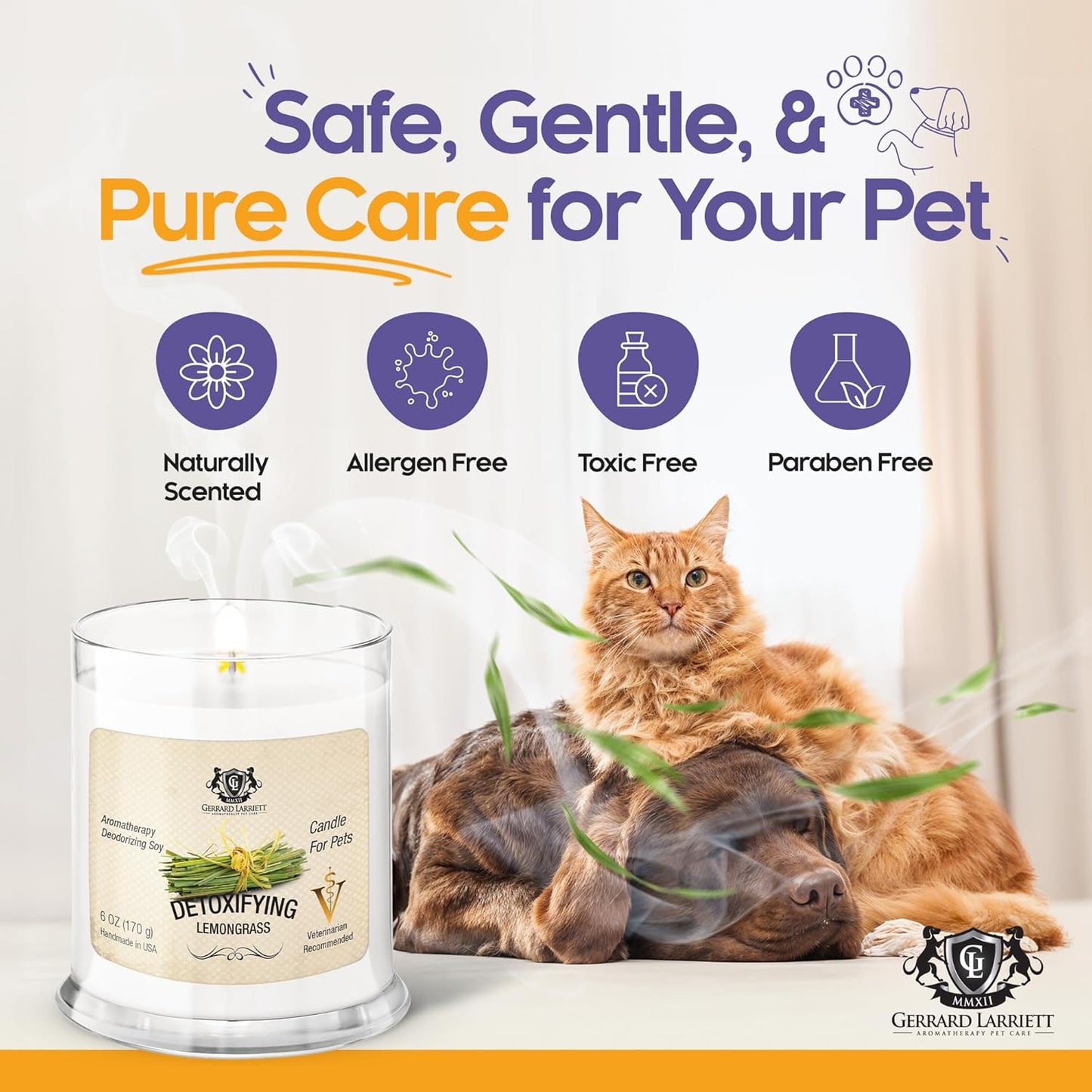Pet Odor Eliminator Candle Detoxifying Lemongrass Scented Candle, Calming Candles Aromatherapy for Home Decor, Soy Wax Pet Candles Odor Eliminator for Animal Lover, Aromatherapy by Gerrard Larriett