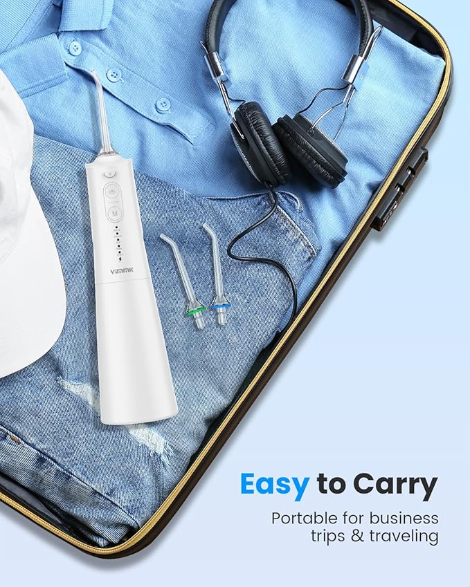 Water Flosser, Cordless Water Dental Flosser, 9 Jet Tips 5 Modes 300ML IPX7 Waterproof, Portable Rechargeable Oral Irrigator for Home Travel - Gums, Orthodontic, Braces Care - Black (White)