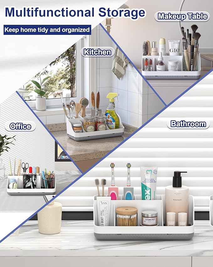 Bathroom Counter Organizer and Storage, 7 Slots Detachable Toothbrush Holders for Bathrooms, Anti-Slip Electric Toothbrush and Toothpaste Holder Countertop Vanity Organizer Accessories for Adults Kids