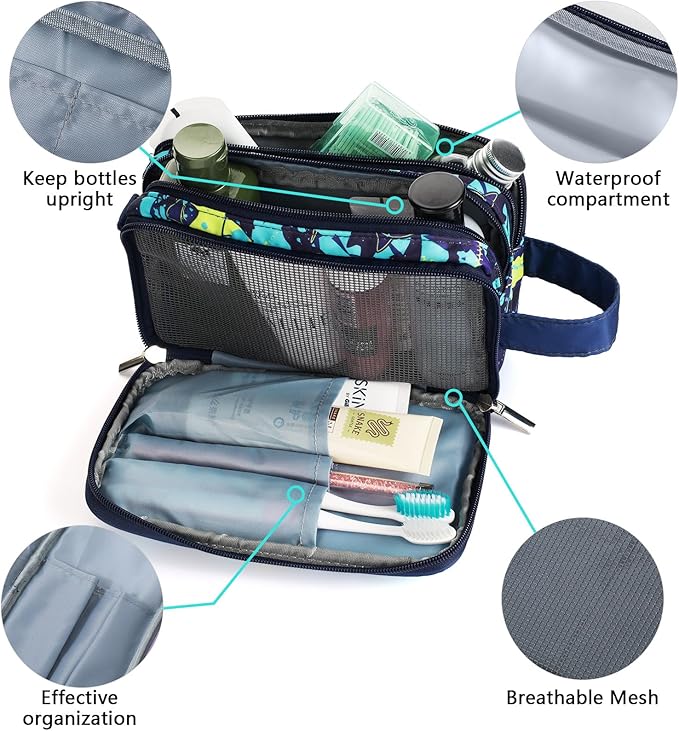 Shark Kids Toiletry Bag for Boys, Travel Toiletry Bag for Little Young Boys Waterproof Hanging Wash Bag Toddler Traveling Toiletries, Navy