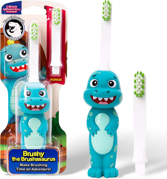 Kids Soft Bristle Dinosaur Toothbrush for Ages 2+, Gentle and Cute Toothbrush for Children with Replaceable Brush Head, Ergonomic Handle Kids Brush for Teeth Care Ideal for Toddlers, Dinosaur Design