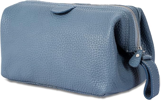 KomalC Premium Buffalo Leather Toiletry Bag for Men & Women – Leather Dopp Kit With Water resistant Lining, Premium Toiletry Travel Pouch, Unisex Wash Bag for Toiletries, Gifts for Men and Women