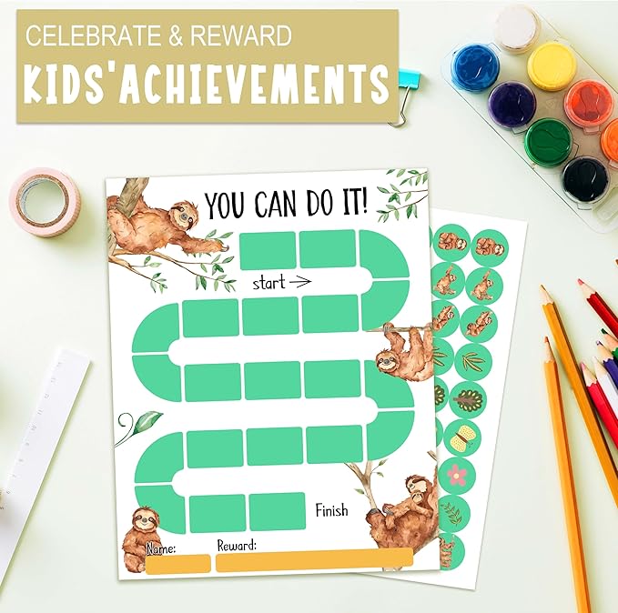 20 Sloth Reward Chart with 432 Round Stickers, Incentive Behavior Chart for Kids at Home Classroom, Kids Routine Daily Chore Sticker Chart-B04