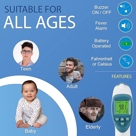 Elate Forehead Thermometer | Baby Thermometer for Adults, Kids, Infants | No-Touch Digital Infrared with Fever Alarm | Home Medical Grade for Nurse Accessories | Newborn Essentials