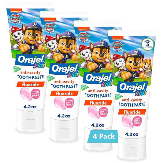 Orajel Kids Paw Patrol Anti-Cavity Fluoride Toothpaste, Natural Fruity Bubble Flavor, 4.2oz (4-Pack)