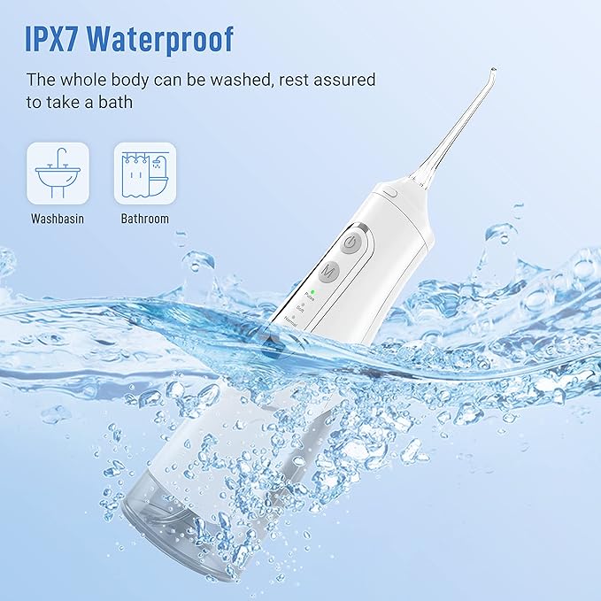 Cordless Water Flosser Teeth Cleaner Dental Oral Irrigator Picks Portable and Rechargeable 310ml Water Tank IPX7 Water Proof for Home and Travel Infiwarden (White)