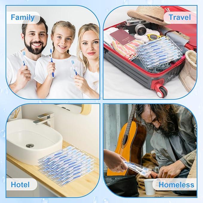 200 Prepasted Disposable Toothbrushes Individually Wrapped Pre Pasted Toothbrushes Soft Bristle Travel Tooth Brush Single Use Wrapped for Hotel, Camping, Travel and Gift for The Homeless