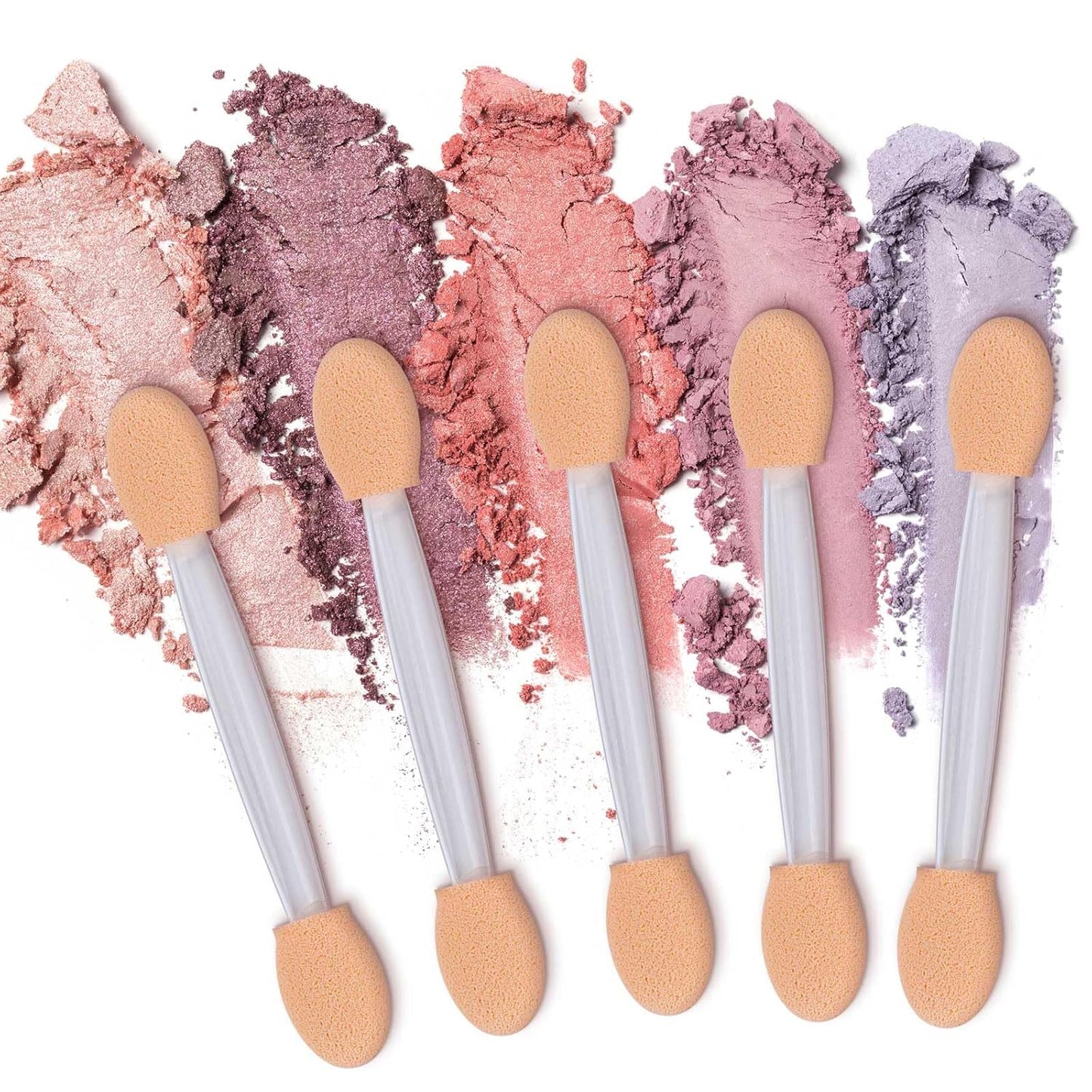 150 Eye Shadow Applicator Disposable Foam Makeup Brush Sponge Tipped Oval Eyeshadow Applicators Dual Sides with Container, Clear