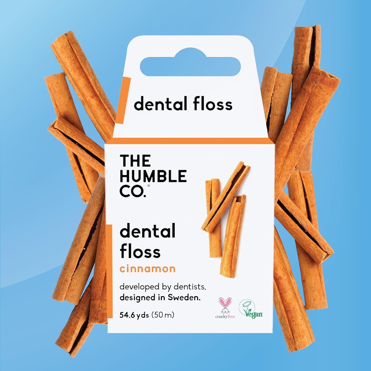 The Humble Co. Dental Floss (4pack) - Vegan, Waxed Dental Floss with Xylitol, 55 Yards of Adult and Kids Floss for Gum Care and Dental Care (Cinnamon)