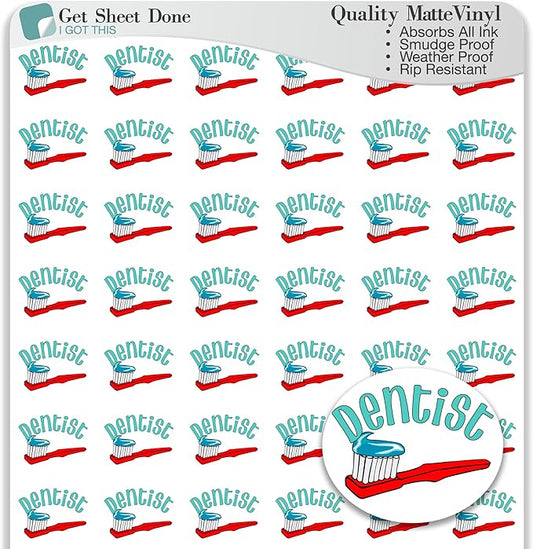 Dentist Appointment Planner Sticker / 54 Fun Vinyl Stickers (1/2”) / Teeth Clean Braces/Health Wellness Essential Productivity Life/Bujo Bullet Journaling/Todo Reminder (Matte Vinyl, 1 Sheet)