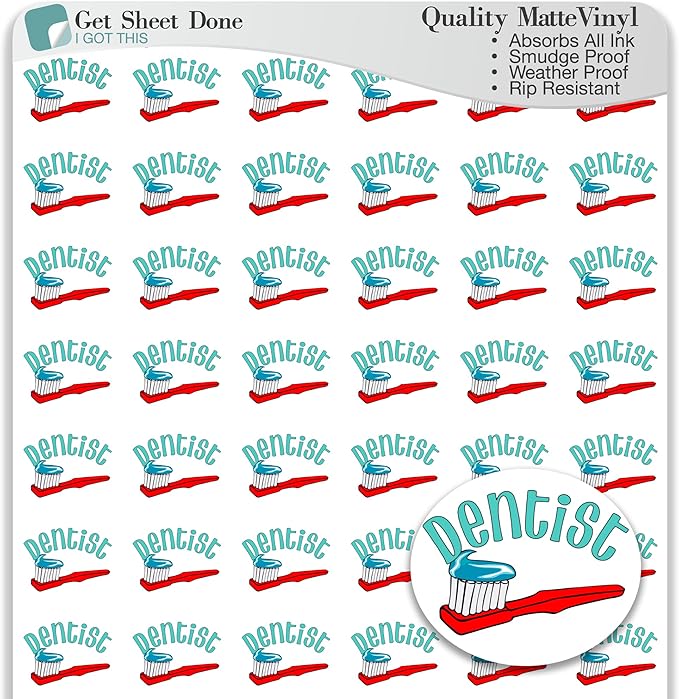 Dentist Appointment Planner Sticker / 54 Fun Vinyl Stickers (1/2”) / Teeth Clean Braces/Health Wellness Essential Productivity Life/Bujo Bullet Journaling/Todo Reminder (Matte Vinyl, 3 Sheets)