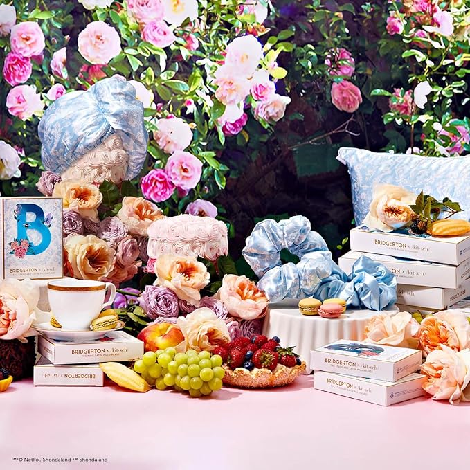 Kitsch x Bridgerton Satin Pillowcase with Zipper for Hair Skin, Softer Than Silk Pillow Cases, Wrinkle-Free, Cooling Satin Pillow Covers, Bridgerton - Toile De Blue, Standard Size (19"x26")