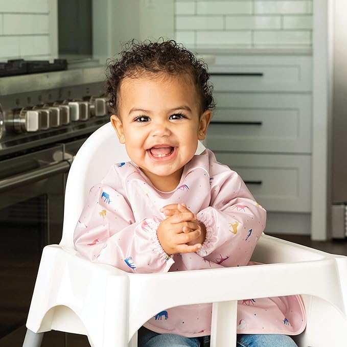 Tiny Twinkle Long Sleeve Bib for Babies & Toddlers – Waterproof Smock Bib for Eating – Machine Washable & Mess-Proof, Baby Feeding Essential & Shower Must-Have(Unicorn Confetti, 6–24M)