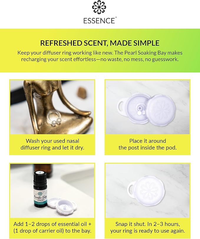 Essence Pearl Travel Case - Wearable Aromatherapy Kit with Nasal Diffuser Rings, Soaking Bay, and 5mL Essential Oil – Portable Wellness Gift Set for On-The-Go Self Care