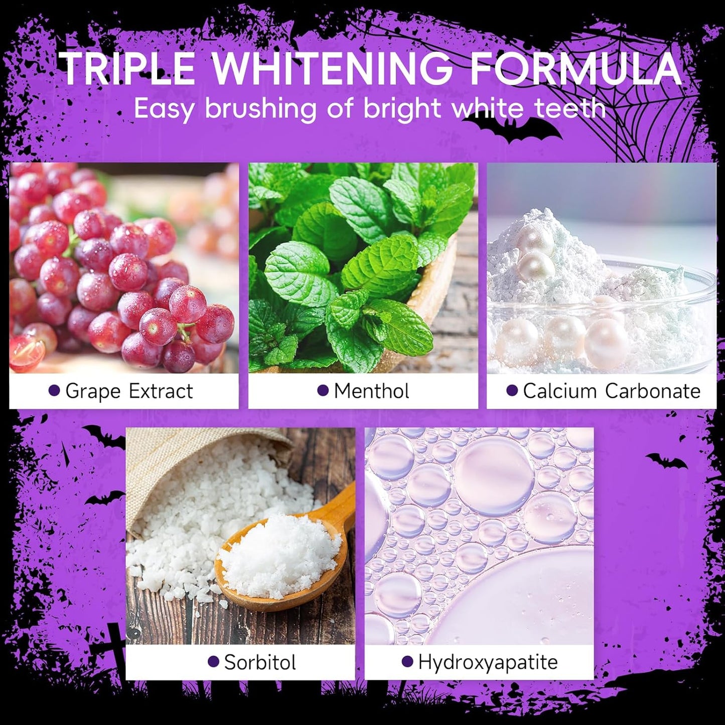 Teeth Whitening Powder Purple Teeth Whitening Kits Natural Tooth Powder Halloween Theme Favors Gifts Set Powder Toothpaste for Men Women Tooth Stain Removal