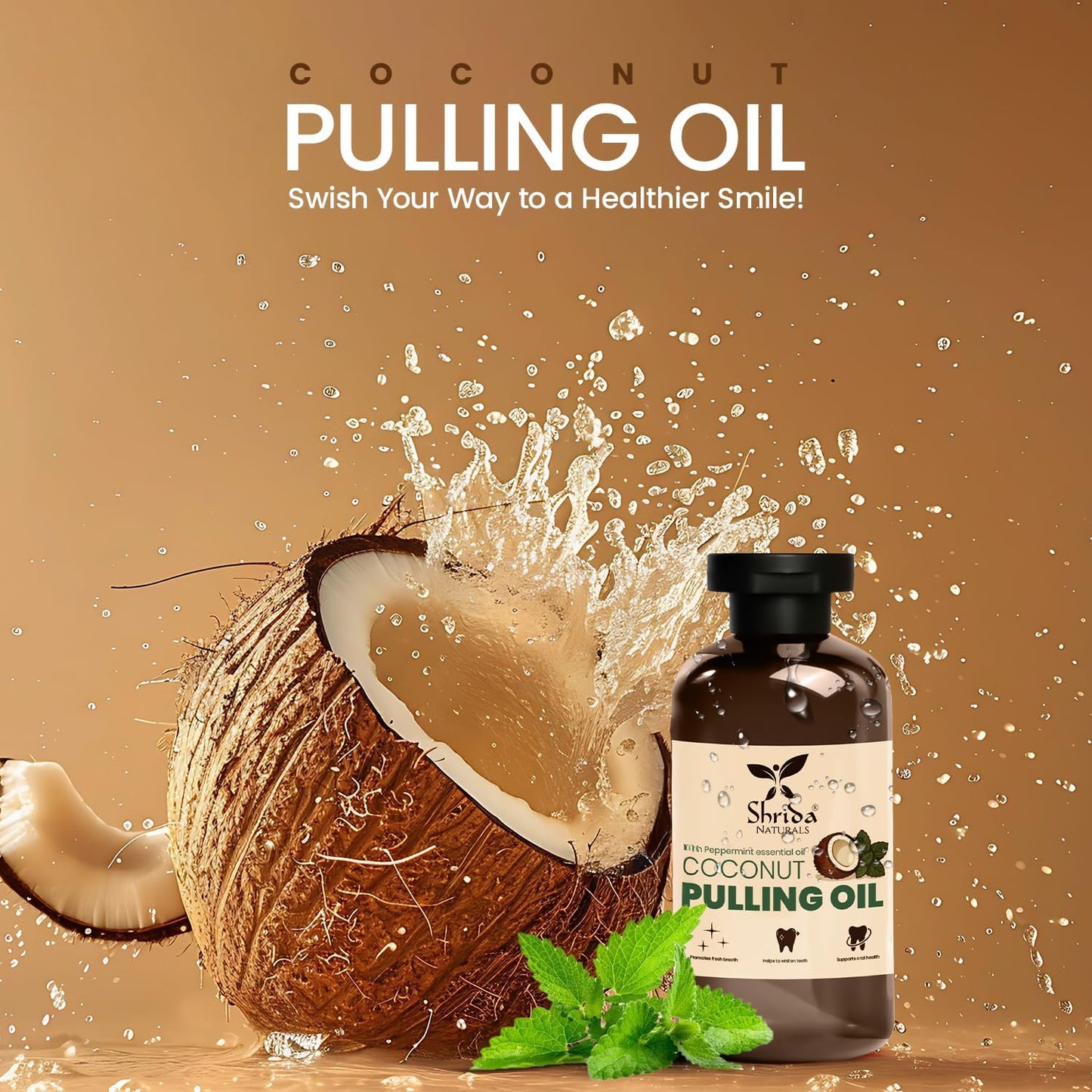 Coconut Oil Pulling Mouthwash | 221 ml | Coconut & Mint for Teeth & Gum Health | Alcohol-Free & Natural | Ayurvedic Oral Care for Fresh Breath & Deep Cleaning – with Peppermint