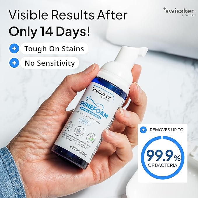 Swissklip ShineFoam | Teeth Whitening Foam | Mint Flavor Whitening Toothpaste | Teeth Whitener I Professional Teeth Whitening Kit | 100% Vegan - Made in USA - 1.69 oz - Pack 2