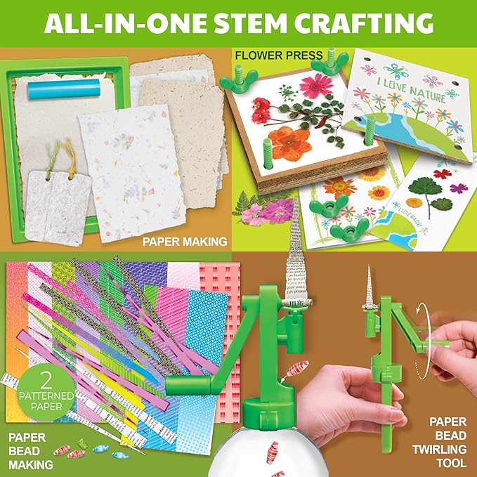 4M - STEAM Green Paper Crafts - Make Recycled Papers, Flower Pressing Art - Eco-Friendly STEAM Craft Paper Kit for Kids Ages 5+ - Learn Sustainability Through Creative Activities