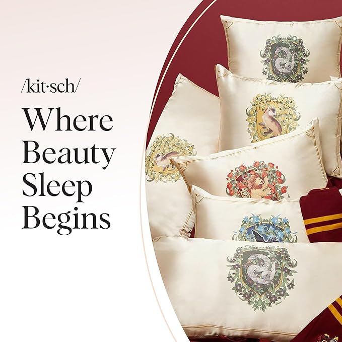 Kitsch x Harry Potter Gryffindor Satin Pillowcase w/Zipper for Hair & Skin - Double-Sided, Softer Than Silk, Wrinkle-Free, Machine Washable, Frizz Control, Breakout Prevention - Queen/Standard(19x26)