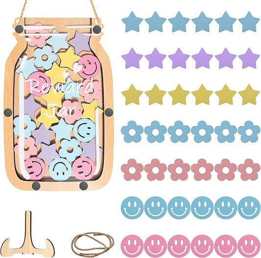 Personalized Stars Reward Jar Magnetic Reward Jar, Classroom Reward Jar for Kids, Jar Reward System Behavior Chart for Kids Incentive Chart for Classroom (Star+Smile+Flower)
