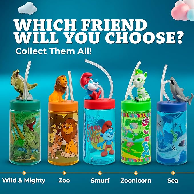 Brainy Smurf Cup, Water Bottle, Tumbler with Lid and Straw, Travel Sippy Cup for Water or Milk, Cups with Lids BPA Free Plastic, 12 oz