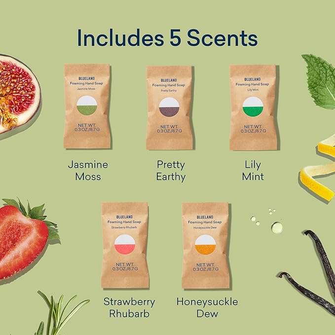 BLUELAND Foaming Hand Soap Refills - 10 Pack Tablets, Garden Variety Pack Scents, Eco Friendly Hand Soap and Cleaning Products - Makes 10 x 9 Fl oz bottles (90 Fl oz total)