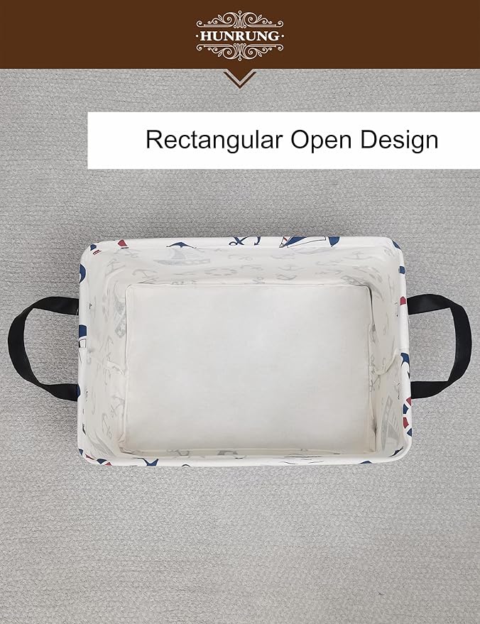 HUNRUNG Rectangle Storage Basket Cute Canvas Organizer Bin for Pet/Children Toys, Books, Clothes Perfect for Rooms/Playroom(REC-Blue anchor)