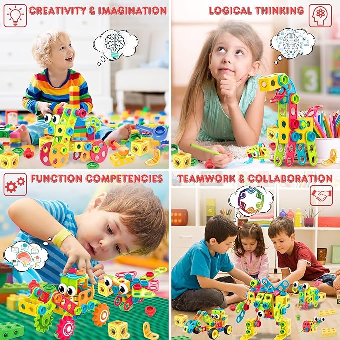 Contixo ST3 Kids Toys - 223 PCs 3D Building Blocks STEM Construction Playboards Creativity, Imagination, Recreational, Educational for Children Toddler, 3+ Year Old Boys and Girls
