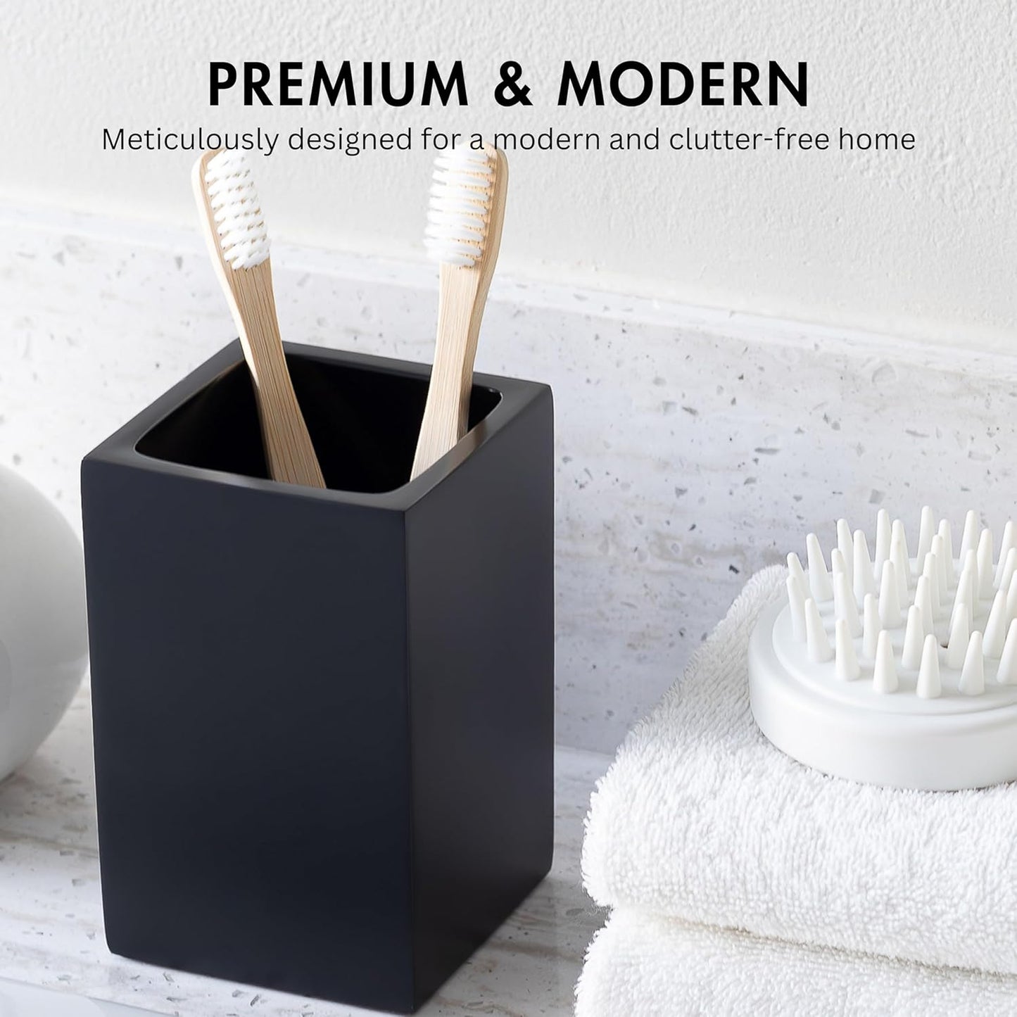 Matte Black Toothbrush and Toothpaste Holder for Bathroom Vanity and Countertop, Square Organizer for Electric Toothbrushes, Floss, Razors, Cotton, and Mouthwash