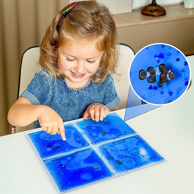 Liquid Sensory Soft Gel Tiles - 12" x 12" Square Multicolor Sensory Toys - Set of 9, Water Sensory Toys for Nurseries, Playrooms, Toddlers and Kids with Autism.