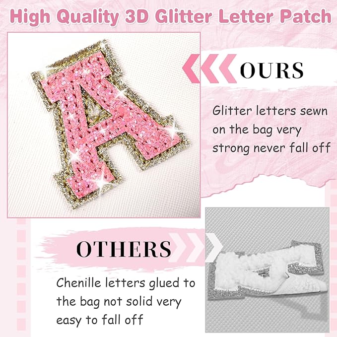 Small Initial Patch Makeup Bag Personalized Gifts Make Up Bag,White Cute PU Leather Glitter Letter Cosmetic Bag with Zipper,Trendy Portable Travel Toiletry Pouch,Preppy Stuff for Teen Girls Women K