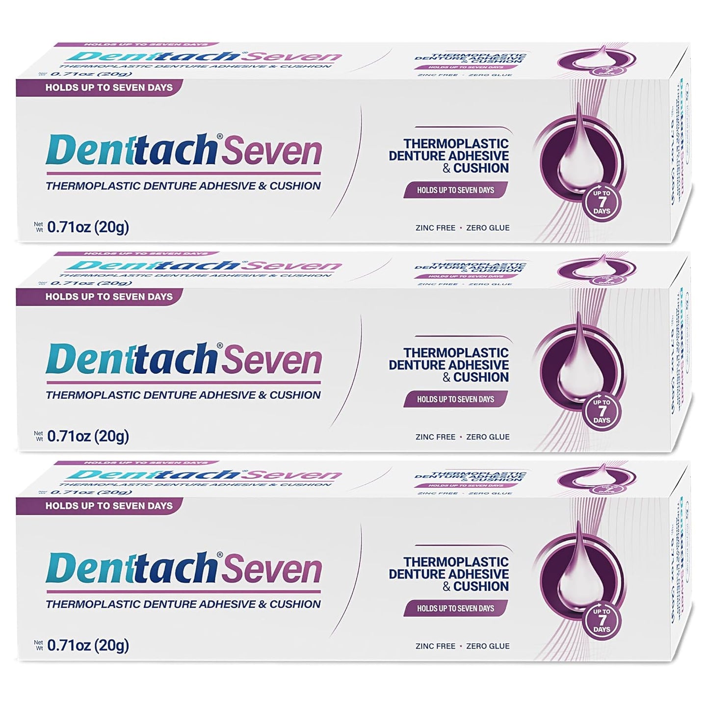 Denttach Denture Adhesive, Thermoplastic Denture Adhesive, Cushion and Reliner, Comfortable, Secure Denture Grip for Up to 7 Days, Non Glue, Zinc Free, Long Holding Denture Reliner (Pack of 3)