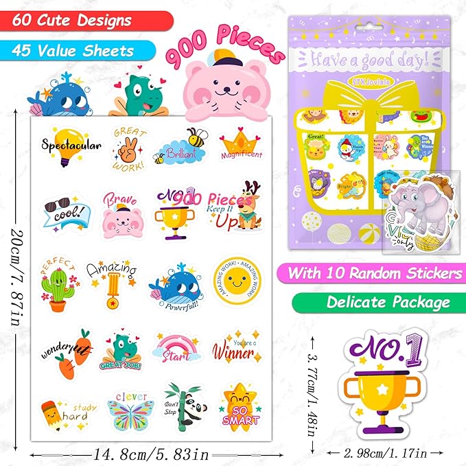 Reward Stickers for Kids,900PCS Motivational Stickers for Teachers Stickers Packs,Cute Animal Reward Stickers for Students Award School Incentive Stickers Teacher Supplies for Classroom