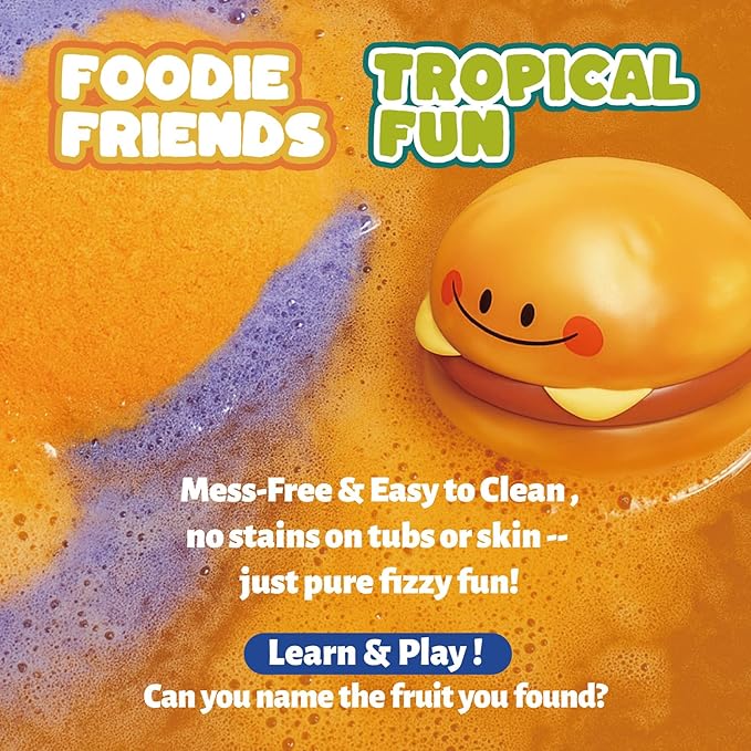 Kids Bath Bombs with Food Toys Inside, 16 Pack Colorful Surprise Bath Fizzies Set, Organic Fizzy Bubble Bath Bombs for Girls & Boys, Ages 3+