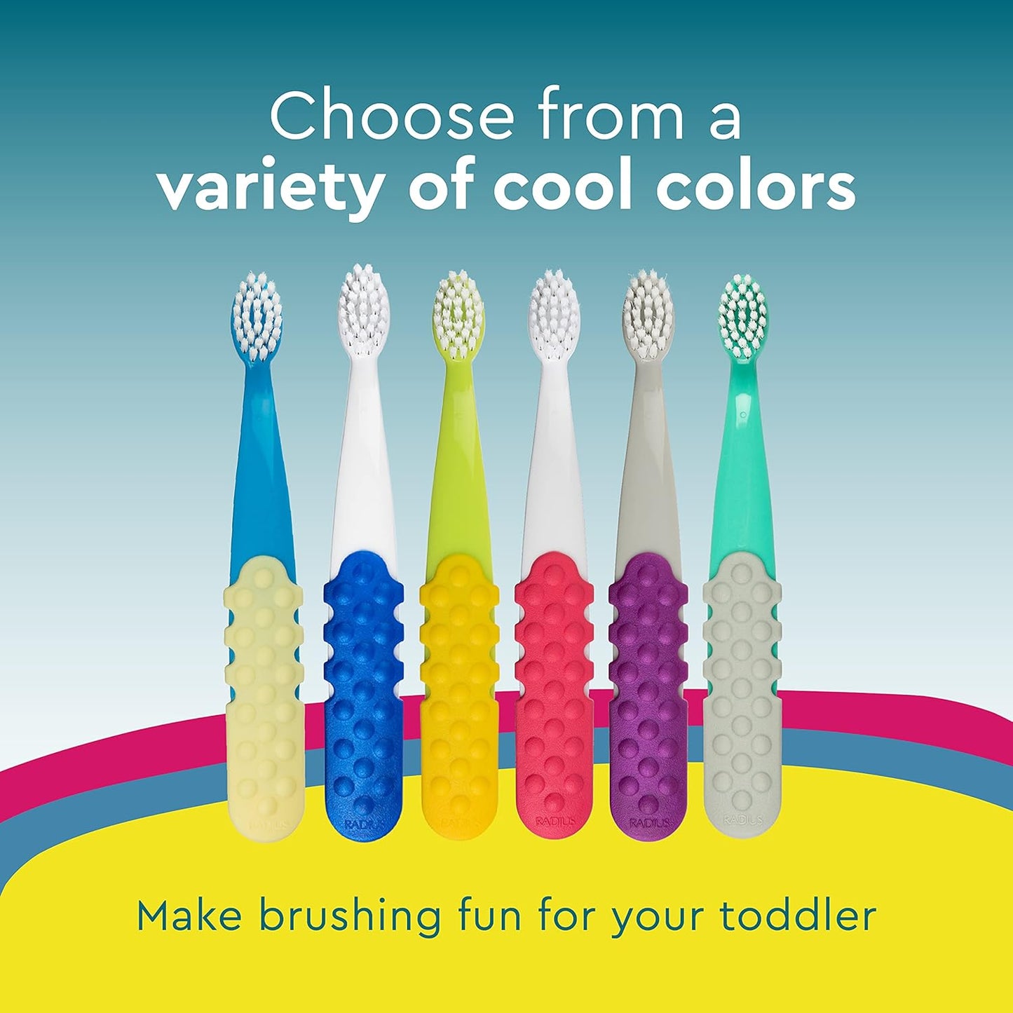 RADIUS Totz Plus Brush Kids Toothbrush Silky Soft BPA Free ADA Accepted Designed for Delicate Teeth & Gums for Children 3 Years & Up - BlueYellow - Pack of 1
