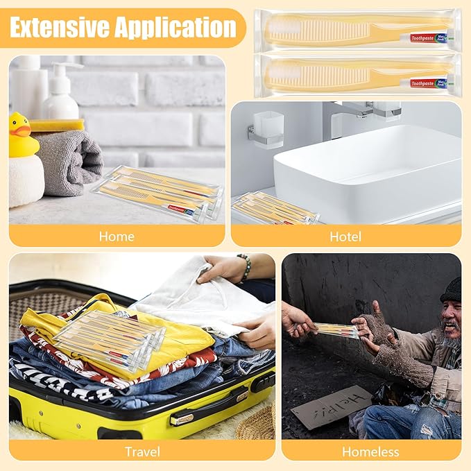 NICEMOVIC 360 Pack Disposable Toothbrushes Bulk with Toothpaste and Comb Travel Size Toothpaste Set Homeless Care Package Supplies for Bulk Individually Wrapped Disposable Travel Hotel Charity, Yellow