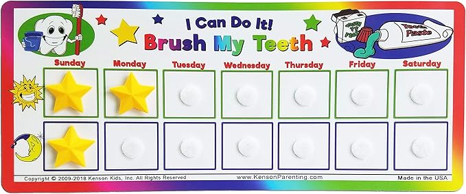 Kenson Kids I Can Do It! Brush My Teeth Reward Chart KPSOH3000 toothbrushing chart, oral hygine, star chart for kids 5x11.5 inches, Ages 3+