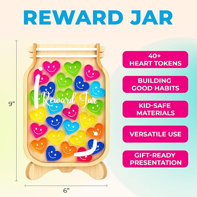 Magnetic Reward Jar, 9" DIY Name 40+ Tokens Heart Face Magnetic Reward Jar Gifts for Classroom, Classroom Reward Jar, Classroom Management Tool, Back to School Gift for Kids