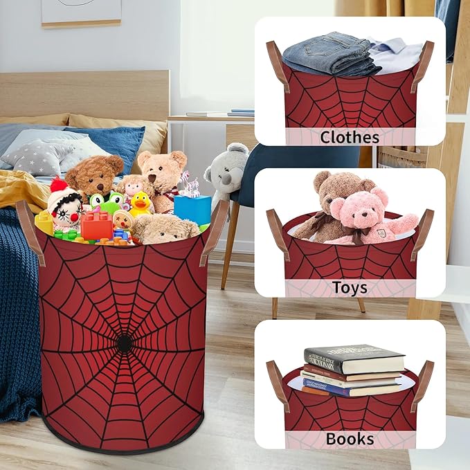 62L Laundry Basket Collapsible Laundry Hamper with Handles Spiders Web Clothes Books Toys Kids Laundry Hampers Bin for Bathroom Kitchen Hotel