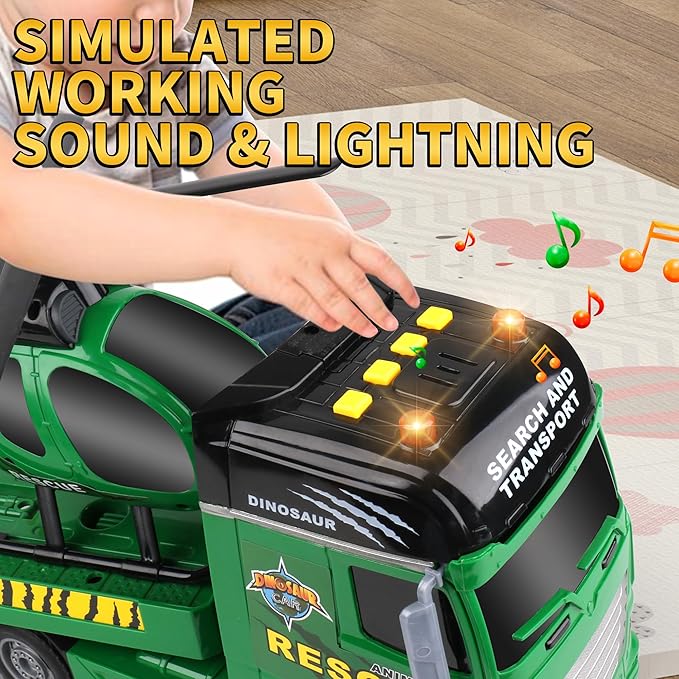 Dwi Dowellin Carrier Truck Kids Toys,25.6" Semi Truck Toy with Helicopter and Dinosaurs,Gifts for Age 3 4 5 6+ Years Old Boys Girls