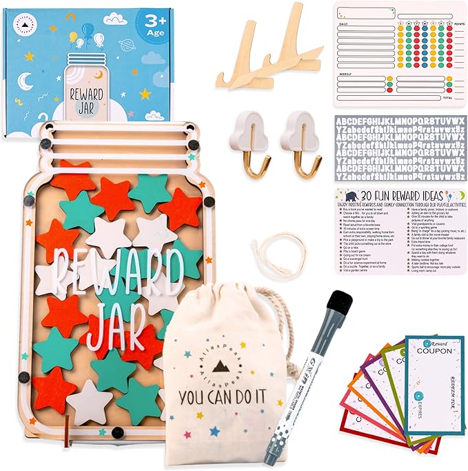 The Best Magnetic Reward Jar - Reward System for Kids with Strong Magnet, Star Jar Reward System Magnetic for Promoting Good Behavior at School or Home