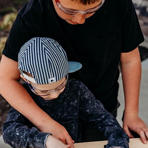 Handy Famm Blue Measuring Tape and Safety Glasses Double Bundle, 2 Lightweight Scratch Resistant Protective Eyewear for Children and 2 8Ft Animal Shaped Kids Tape Measurers