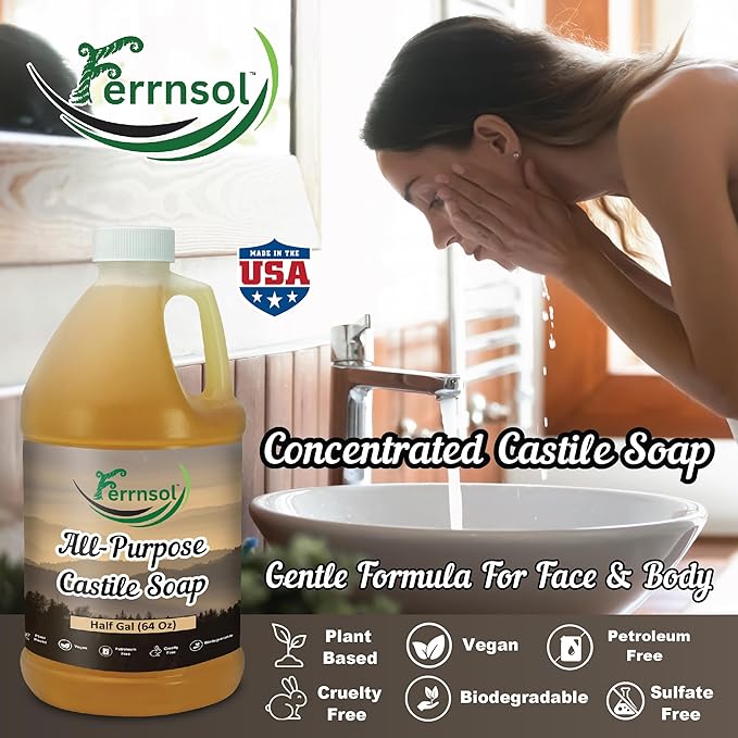 AP Castile Liquid Soap (1/2-gallon) – Unscented, Fragrance-Free, Refill – Natural Multi-Purpose Soap for Home, Hands, and More – Gentle, Non-Toxic Formula – 64oz, Made in USA