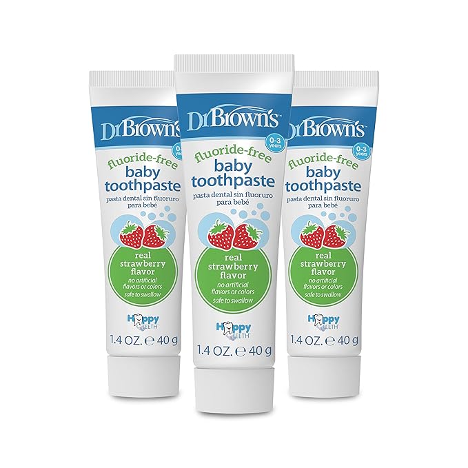 Dr. Brown's Baby Toothpaste, Strawberry Flavor Toddlers and Kids Love, Fluoride Free, Made in The USA, 0-3 Years, 1.4oz, 3 Pack